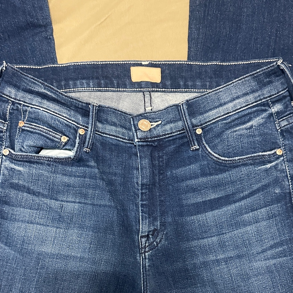 MOTHER Blue Denim Flare Jeans - Raw Hem - Picture 2 of 5